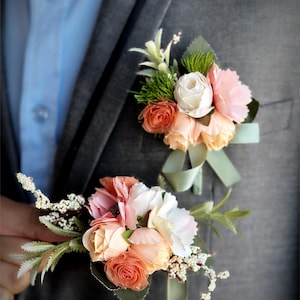Rose Corsage Und Boutonniere Set Rosa Corsage für Abschlussball Orange Corsage Blumen Boutonniere Grüne Boutonniere Heimkehr Hochzeit Pfirsich Corsage