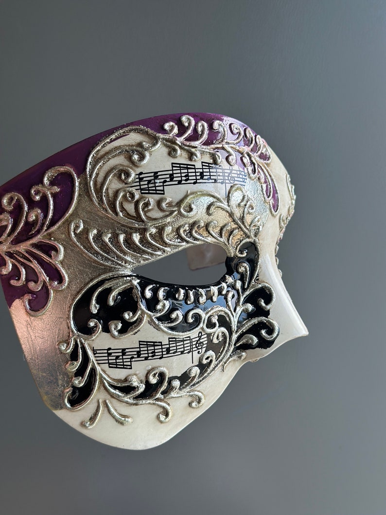 Music Note Mask Purple Venetian Masquerade Mask, Mens Mask, Half Face Mask, Phantom ...