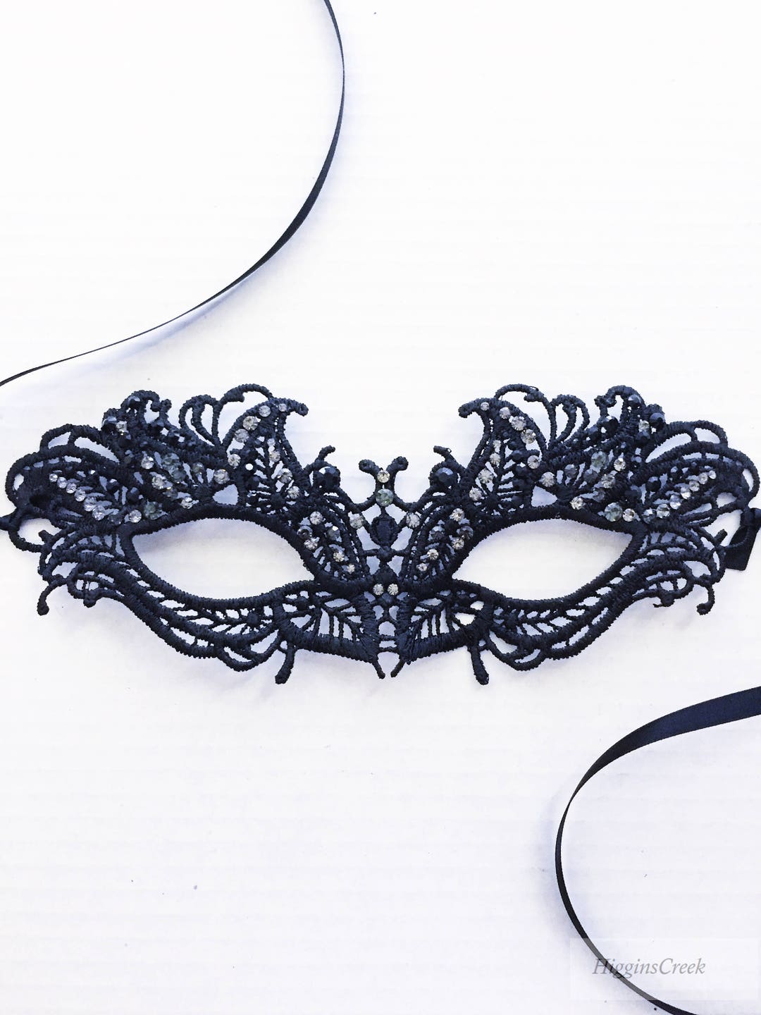 Women Masquerade Mask, Black Lace Mask With Black Diamond Rhinestones ...