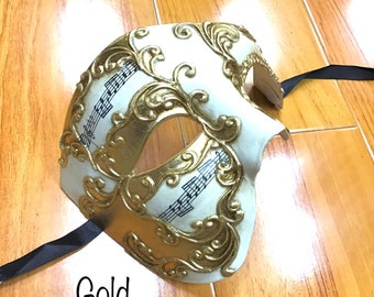 Gold Mens Venetian Mask, Masquerade Ball Mask for adult Men