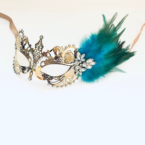 Turquoise feather masquerade mask women prom mask birthday party masks image 3