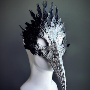 Black Silver Plague Doctor Mask Silver Mens Masquerade Mask Crow Skull Feather Masks Raven Skull Long Nose Bird Costume Halloween Party Mask