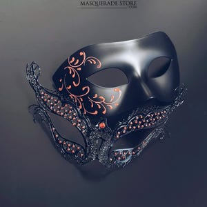 Black Red Couples Masquerade Masks Venetian Mask Metal Mask Masquerade Prom Mask Masked Ball Couples Mask Halloween Party Mask