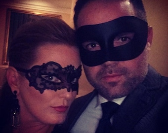Elegant Couples Mask Set - Womens Blindfold Lace Mens Classic Black Mask