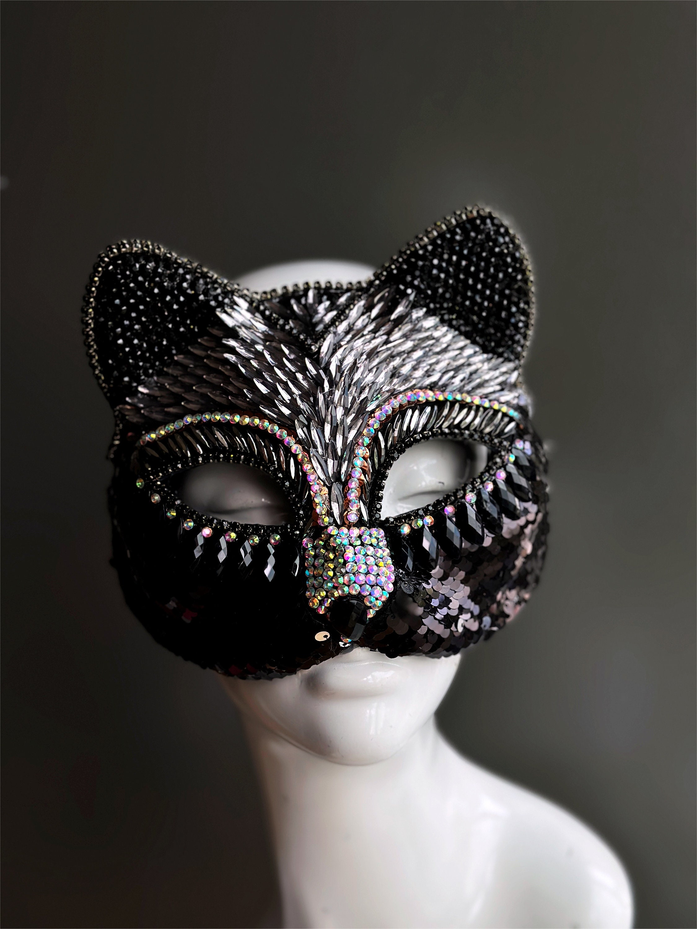 Black/Grey Siamese Therian/otherkin Half Cat Mask ⚠️READ DESC