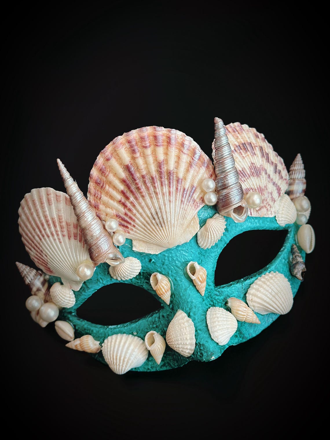 Sea Pattern Design Mask Mermaid Seashell Mask Turquoise Mask Ocean Sea Shells Mask Mermaid Mask ...