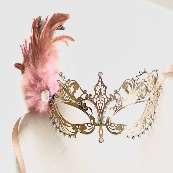 Pink and Gold Feather Masquerade Mask Pink and Gold Feather Masquerade Mask