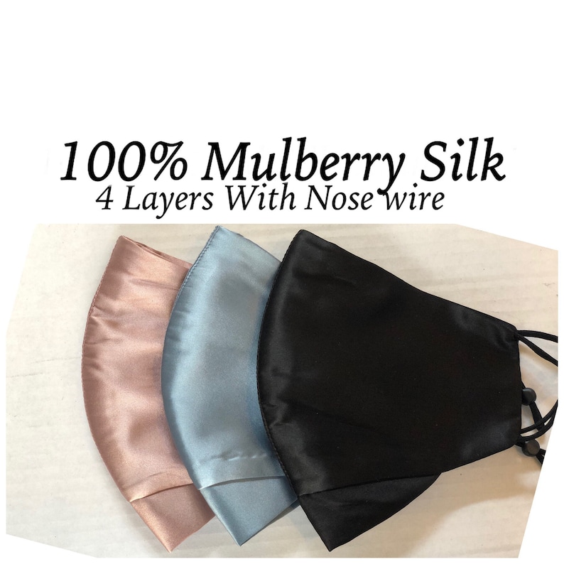 Mulberry Silk Mask 4 layers Nose wire 100% SILK Mask Women's LUXURY SILK satin Face Mask Blush Pink Satin Mask More Colors image 1