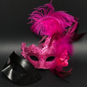 masquerade mask couples, phantom mask pair, Simple elegant Black half face Masks also in Gold, Silver, White image 6