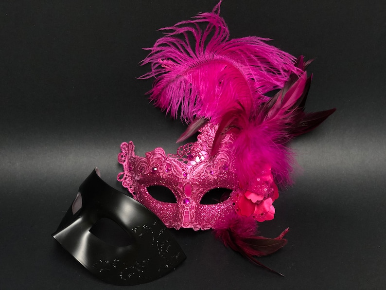 masquerade mask couples, phantom mask pair, Simple elegant Black half face Masks also in Gold, Silver, White image 6