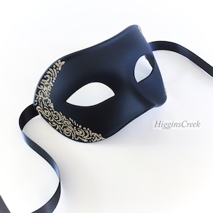 Elegant Mens Masquerade mask, Custom Mens venetian mask, Black tie Masquerade Ball, Halloween Mens Mask, Black with Gold Mask MORE COLORS