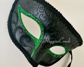 Masquerade Masks Mens Green Halloween Mask, Green Mens Masquerade Mask, Venetian Mens Masks, St Patricks day masks