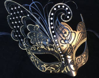 Gold Black Ornate Women's Masquerade Mask, New Years Eve Celebration Mask, Venetian Masquerade Mask for women