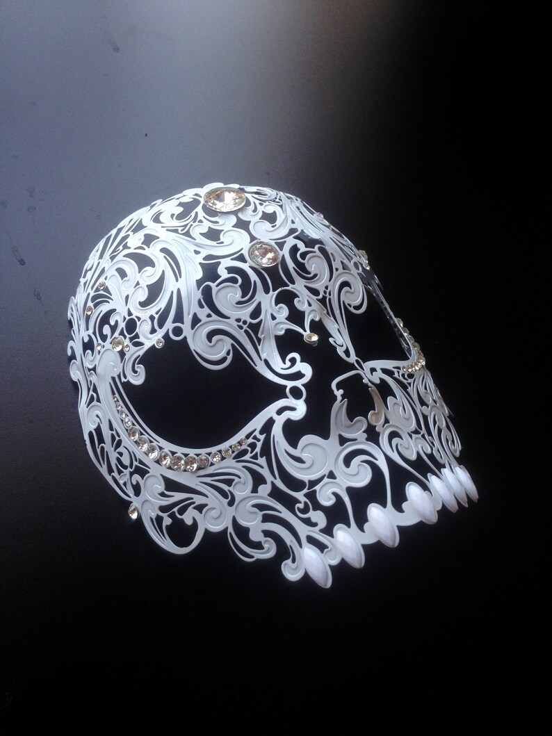 Black Skull Masquerade mask Mens Metal Filigree Laser Cut Mask Etsy