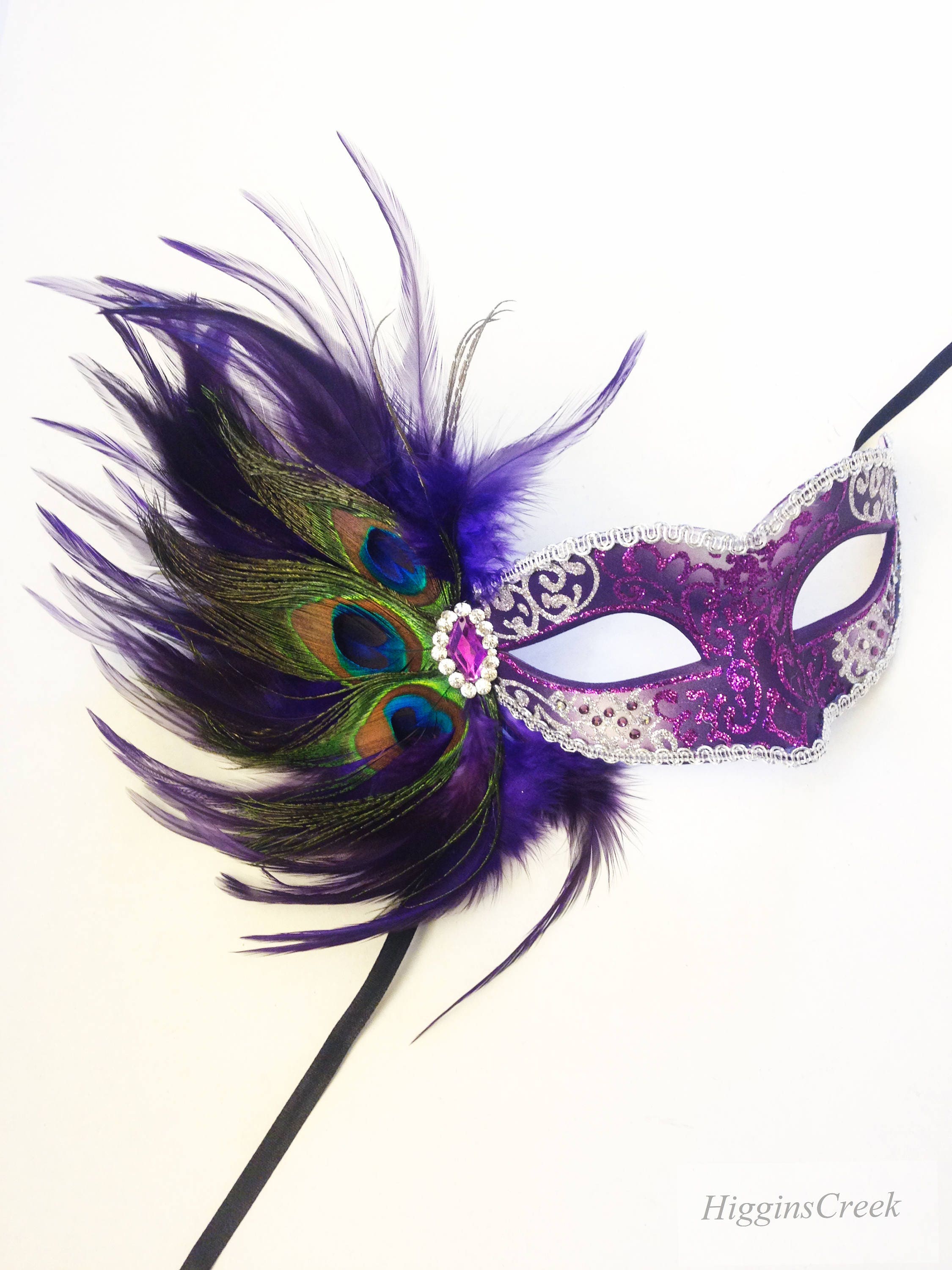 Black & Gold Peacock Masquerade Mask with Feathers Venetian Details for Women Black & Gold Peacock Masquerade Mask with Feathers Venetian Details for Women