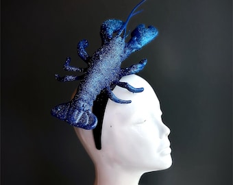 Blue Lobster Headband Ocean thema tovenaar zeevruchten festival blauwe glitter kreeft hoofdband