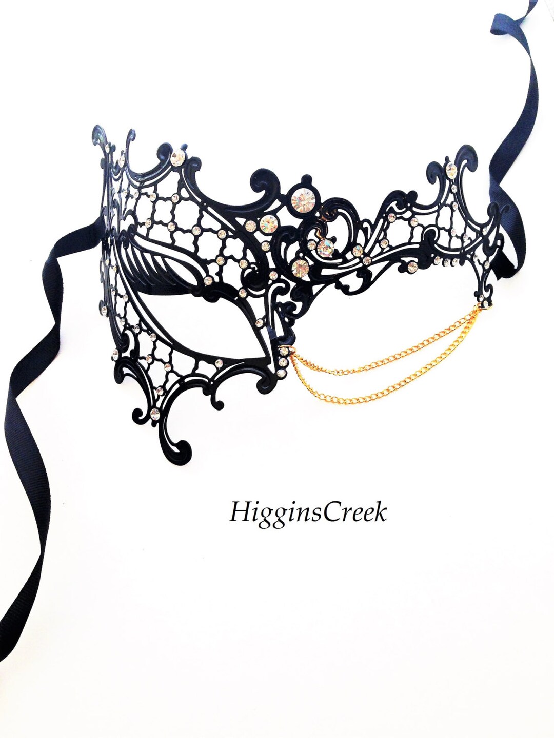 Metal Lace Phantom Masquerade Ball Mask With Rhinestones and Chain - Etsy