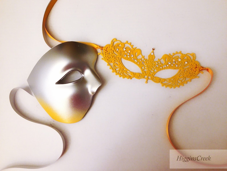 Yellow Masquerade Mask Set His & Hers Masquerade Mask Gold Etsy