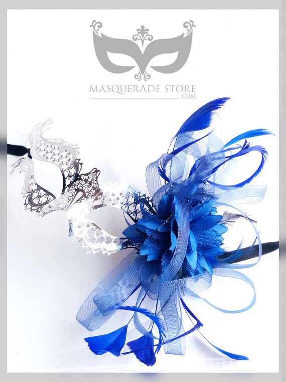 Royal Blue Masquerade Mask Feather Mask Masked Ball Etsy