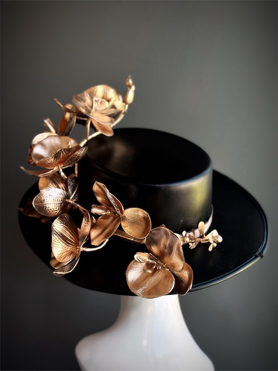Elegant Black and Gold Women\'s Hat Fancy Gold Black Hat - Etsy main image 3