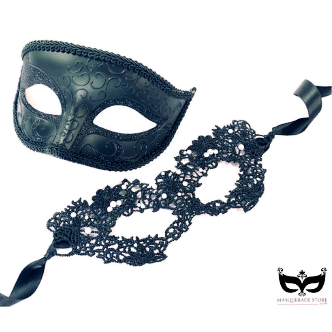 Black Couples Masquerade Masks, Pearl Mask, His and Hers Masks