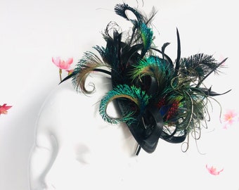 Feder-Fascinator-Hut für Damen, Pfauenfeder-Kopfschmuck, Haarschmuck, Federhut