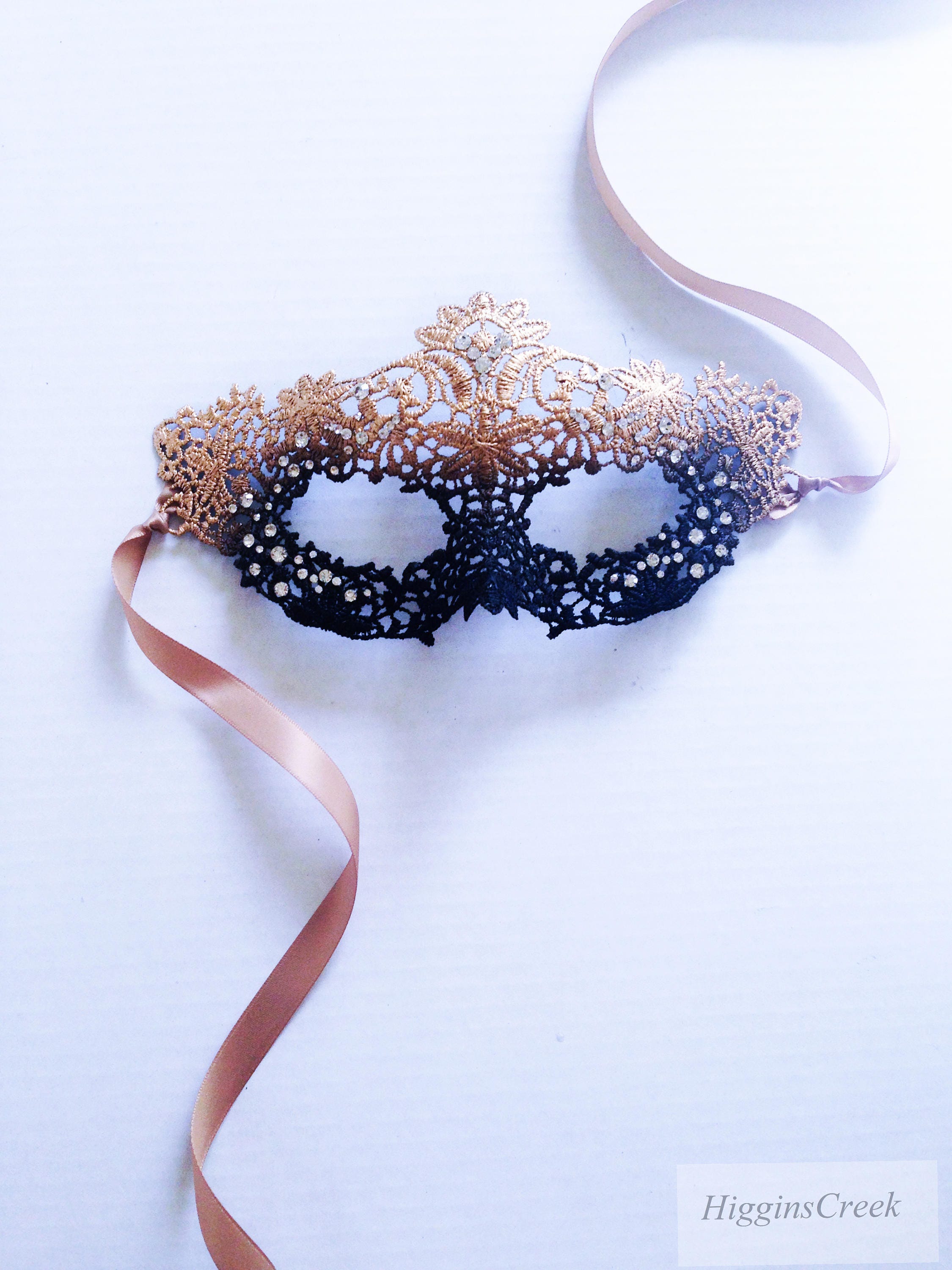Gold Ombre Mask for women Lace Mask with rhinestones Etsy