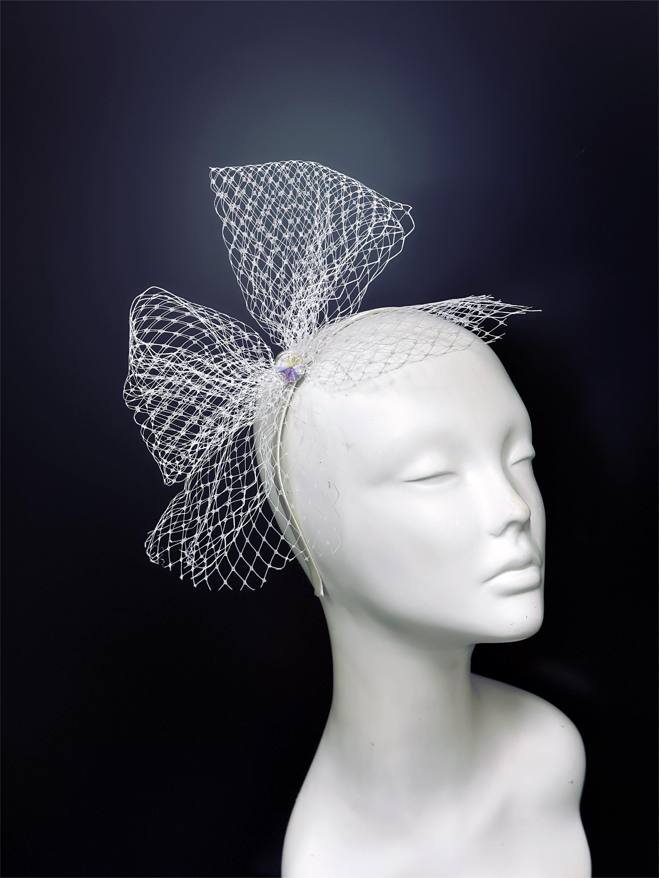 White Tulle Fascinator Derby Hat Adjustable Hair Clip Headband Wedding Tea Tulle Fascinator Hats with Spring Flower Clip - Elegant Hair  main image 4