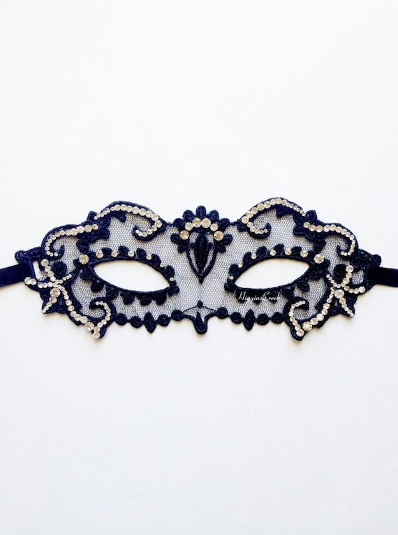 Black Lace Masquerade Mask for Women, Custom Rhinestone Colors