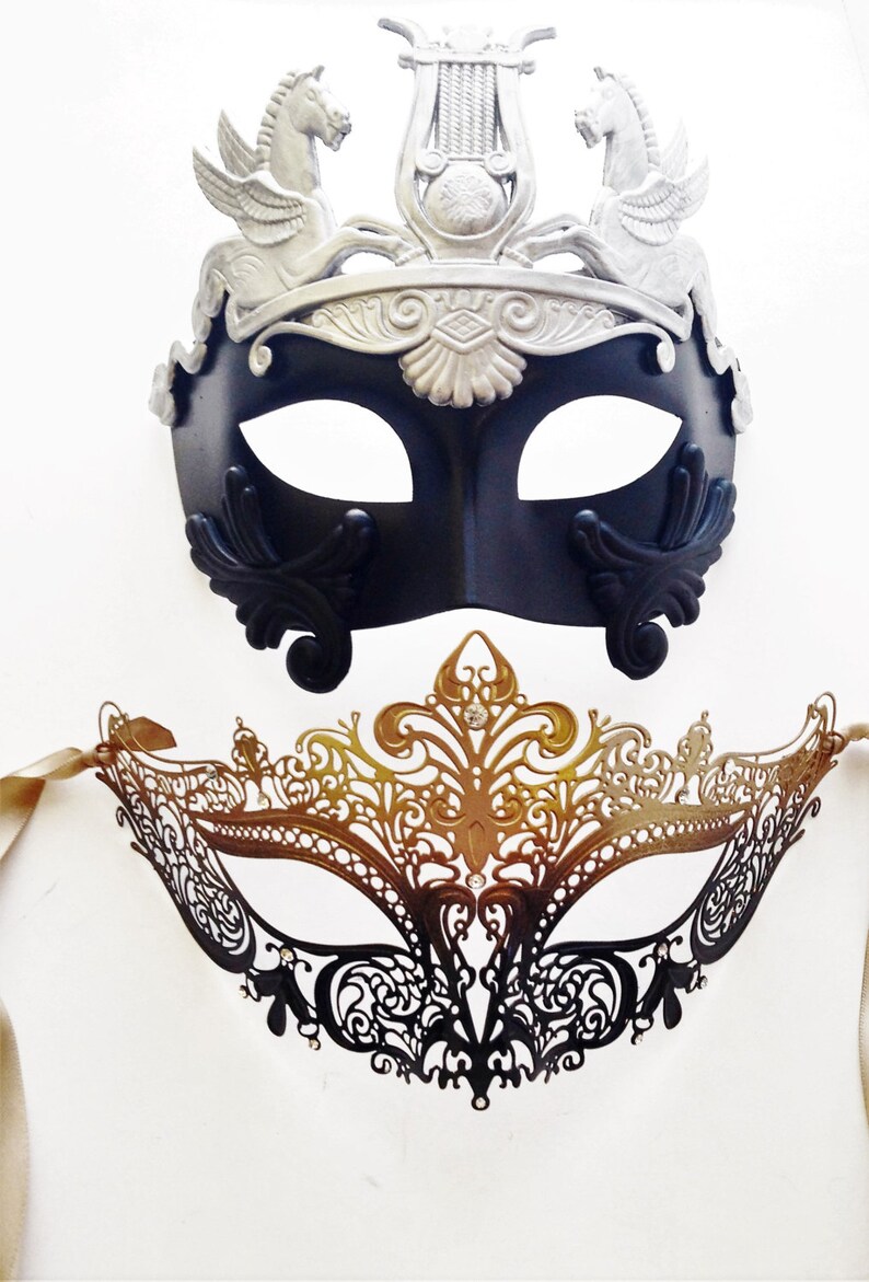 Silver and Gold Couples Mask Set Mardi Gras Mask Set for Couples Venetian Mask pair Masquerade Ball Masks