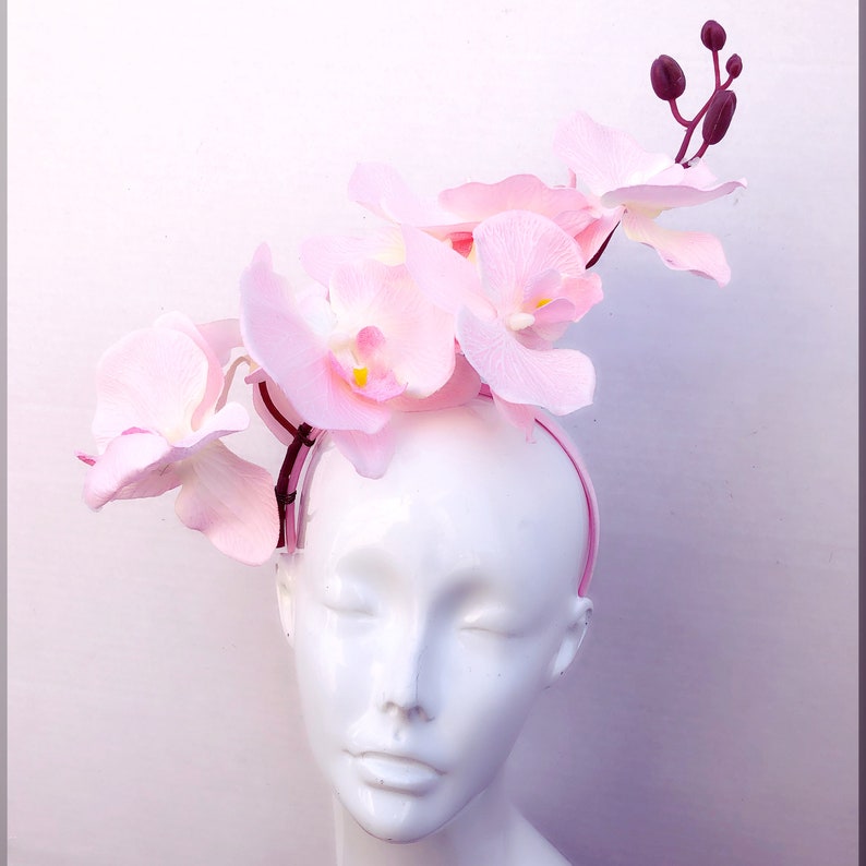 Red Headband, Women's Hat, Women Hat Tea Party Hat, Orchid Fascinator image 3