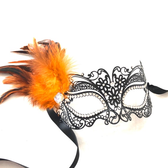 Orange Femmes Mascarade Masques de plumes masques en filigrane masques De  Mardi Gras costume de bal vénitien masques de bal masqué -  France