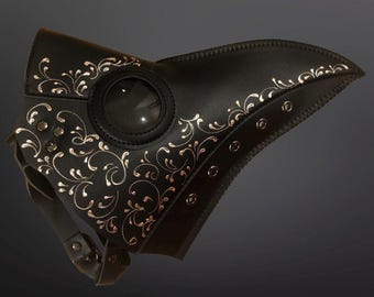 Máscara de médico de la peste, máscara de cuero de la peste, máscara de Halloween con gafas, engranajes, hebilla ajustable
