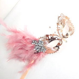 Rose Gold women masquerade mask feather light pink women face mask party mask face mask women venetian masks