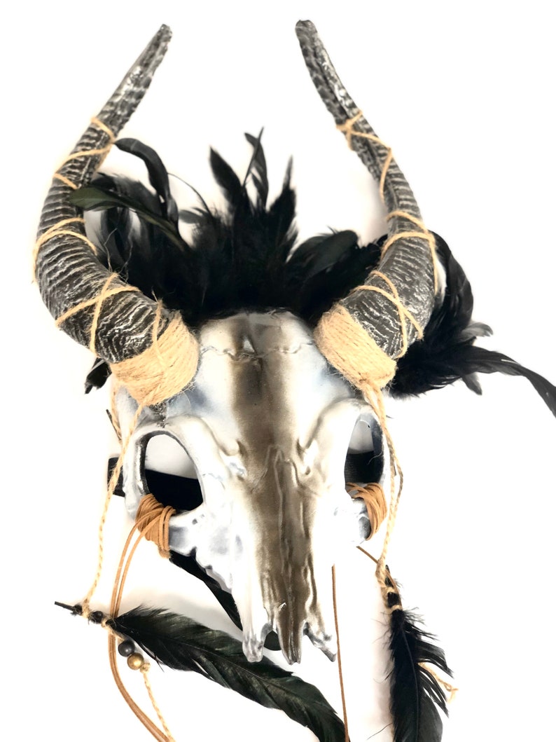 White Ram skull headdress Samhain Witch headdress Gaelic festival skull crown wicca Skull Headpiece druid headdress pagan ritual Skull