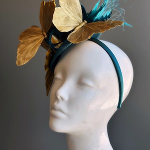 Teal Gold Butterfly Fascinator Tea Party Hat - Etsy