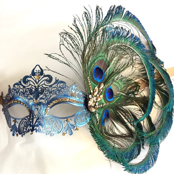 Navy Masquerade Mask Women Navy Blue Peacock Feather Mask Etsy
