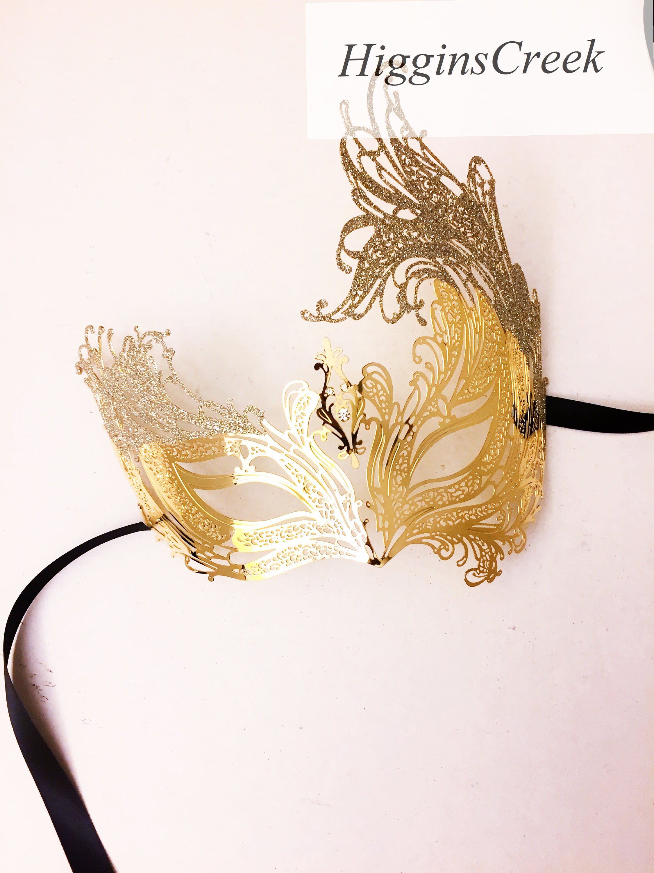 Máscara de oro de mascarada de mano con Shimmer máscaras Etsy