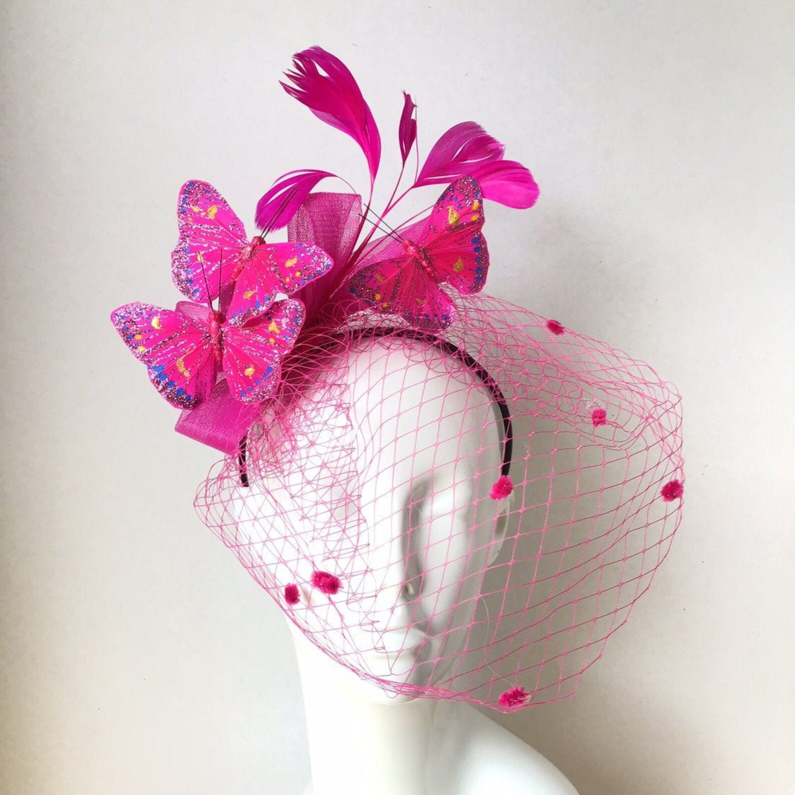 Pink butterfly fascinator hat women l custom derby hat Etsy