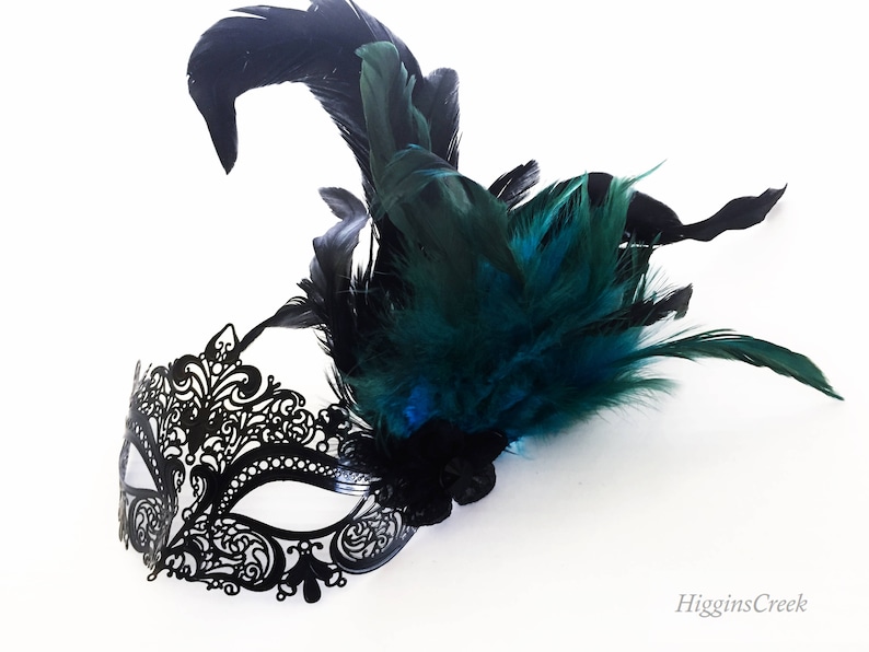 Teal Women Masquerade Mask Feather Masks Mardi Gras Masks Etsy
