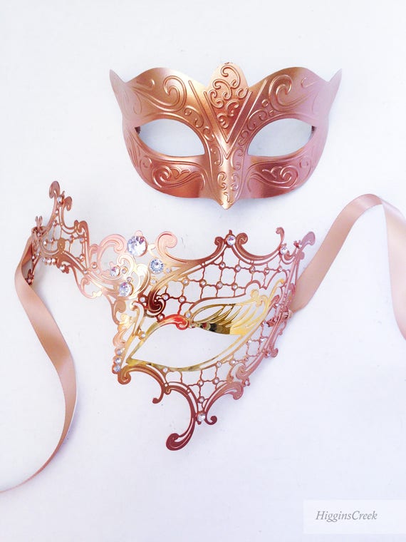 Rose Gold Masquerade Mask Couples Rose Gold Couple Masks His Etsy Canada