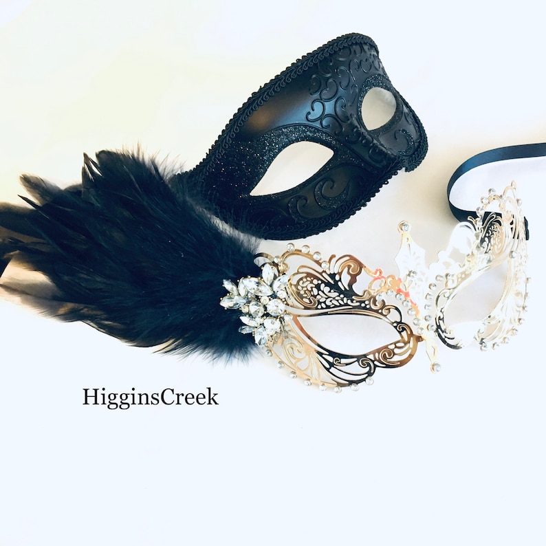 Gold Masquerade Mask Pair Couples Masks Couples Etsy