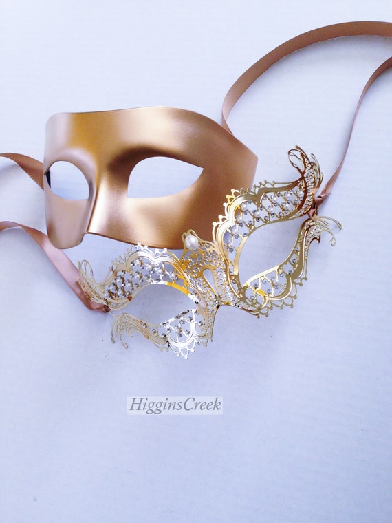 Gold Couples Masquerade Mask Couples Masks For Weddings Etsy