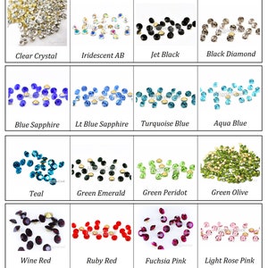Puede incluir: Surtido de 14 colores de piedras de imitaci&oacute;n planas, incluyendo cristal transparente, AB iridiscente, negro azabache, diamante negro, zafiro azul, zafiro azul claro, azul turquesa, azul aguamarina, verde azulado, esmeralda verde, peridoto verde, verde oliva, rojo vino, rojo rub&iacute;, rosa fucsia y rosa claro.