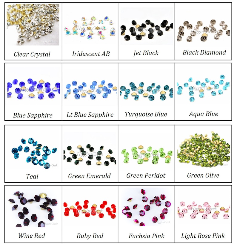 Puede incluir: Surtido de 14 colores de piedras de imitaci&oacute;n planas, incluyendo cristal transparente, AB iridiscente, negro azabache, diamante negro, zafiro azul, zafiro azul claro, azul turquesa, azul aguamarina, verde azulado, esmeralda verde, peridoto verde, verde oliva, rojo vino, rojo rub&iacute;, rosa fucsia y rosa claro.