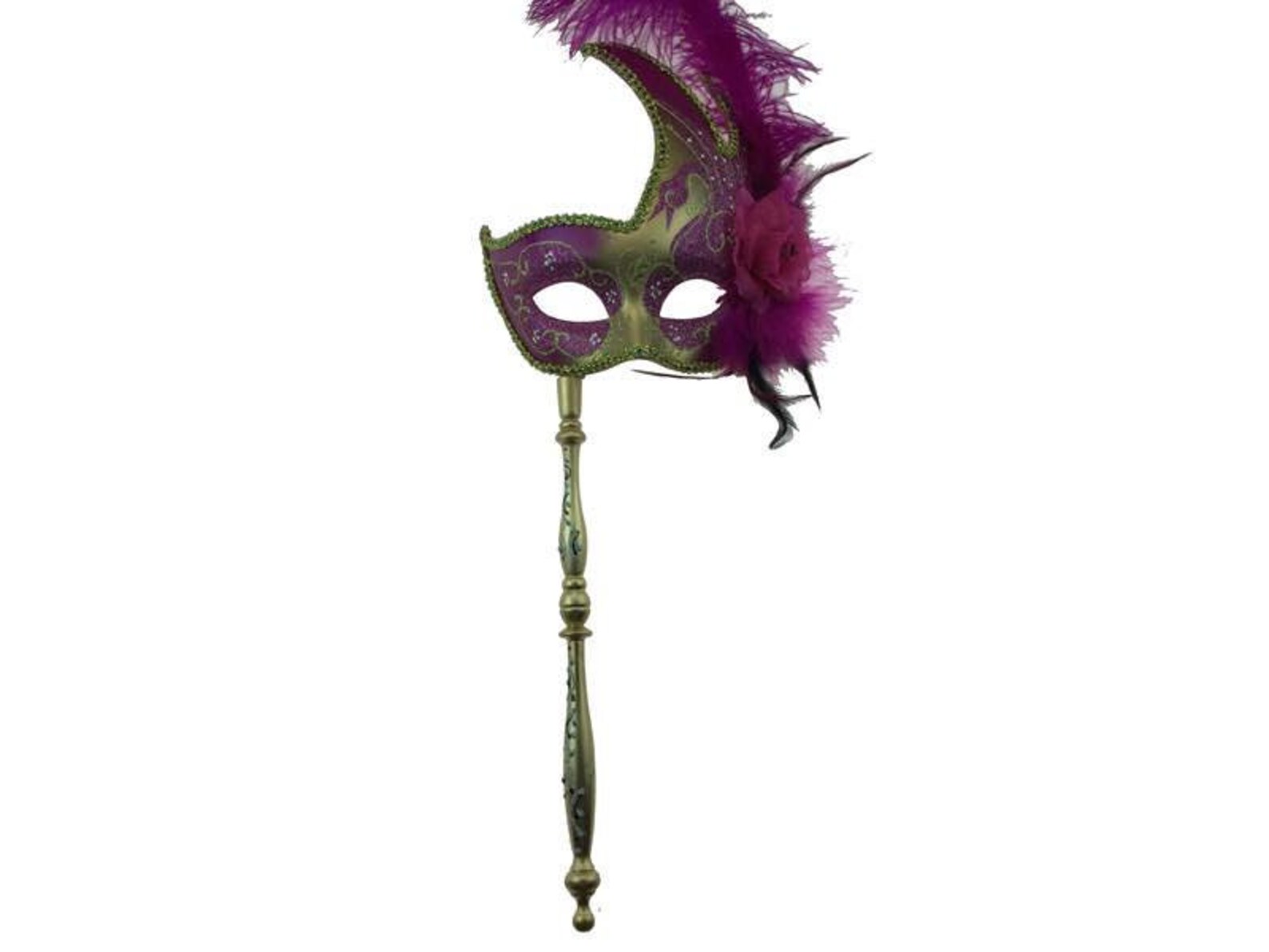 Masquerade mask on stick mask on Handle Gold Fuchsia Etsy