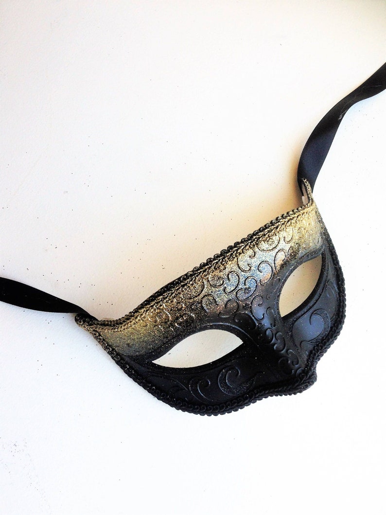 Gold Mens Mask, Black Mens Masquerade Mask for Men, Silver Venetian Mask for Men image 1