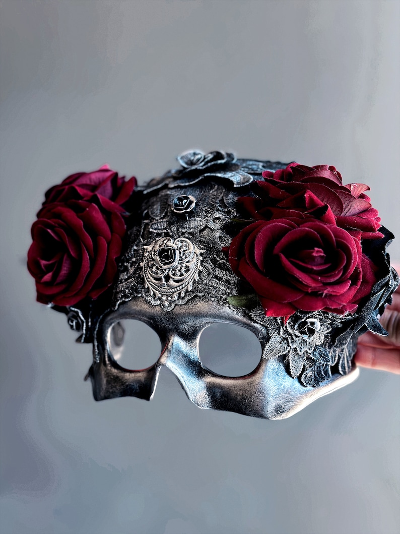 Skull Mask Masquerade Mask Halloween Mask Red Rose Skull Mask Sugar ...