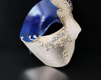 Phantom Masquerade Mask – Blue Venetian Mask with Musical Notes & Opera Theme
