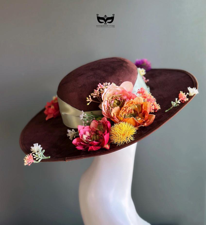 Derby Fascinator Floral Bowler & Wide Brim Dress Hat Wedding Church Brown Fall Tea Party Hat for Woman Kentucky of Derby Fascinators Ladies  main image 2